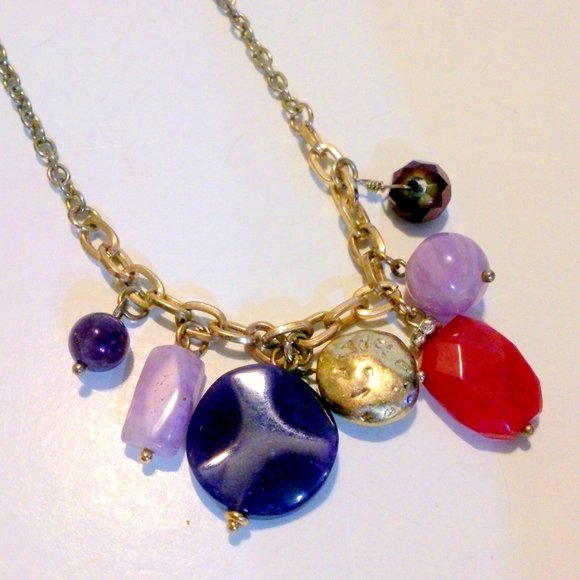 ROX by Alexa Multi Gemstone Bead & Gold Tone Necklace * - Picture 1 of 4
